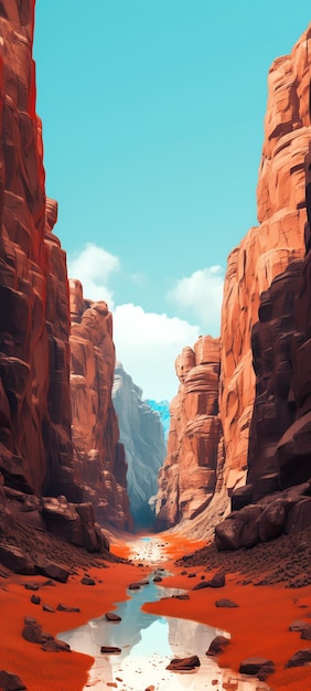 A canyon with a blue sky