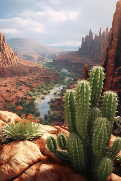 Canyon with cactus Generative AI