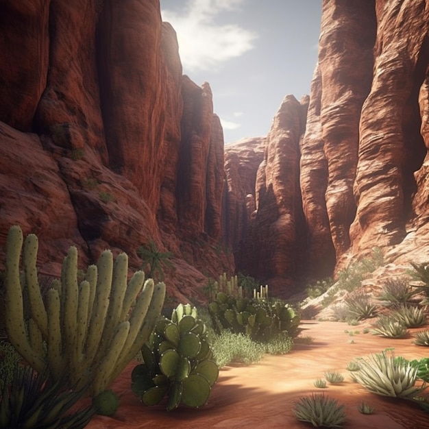 Canyon with cactus Generative AI