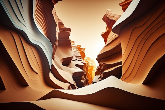 A canyon with a large rock formation in the background