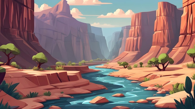 Canyon with a river and mountains