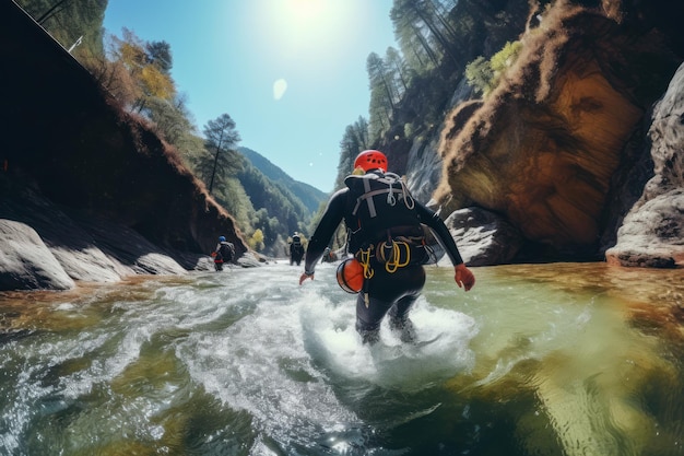 Canyoning extreme sport canyoning expedition popular trails hard impressive spot Travelling group ex