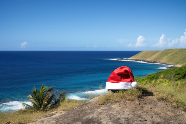 cap of Santa and tropical sea