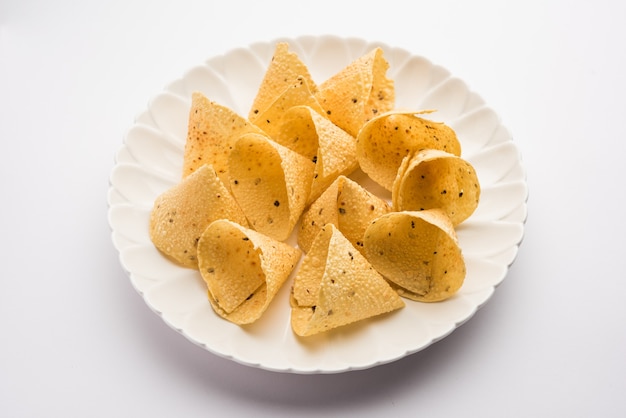 Capad Cones or Papadum in Cone shape, Traditional indian side dish