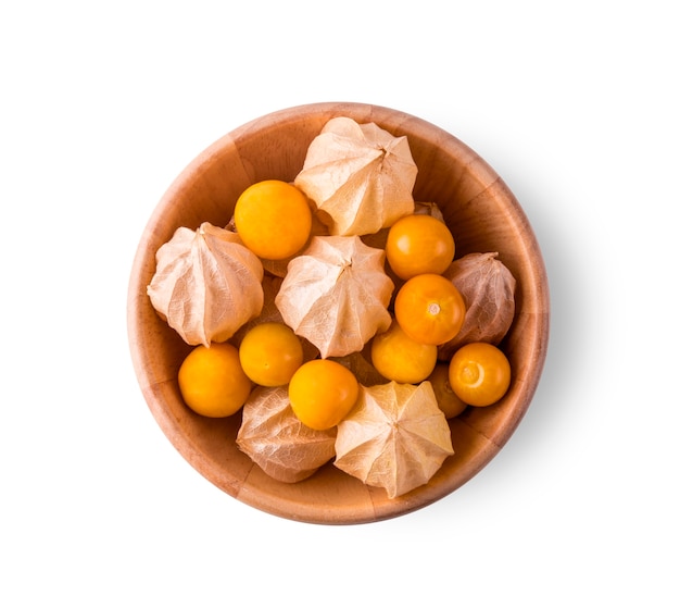 Foto cape gooseberryvista dall'alto isolata su sfondo bianco