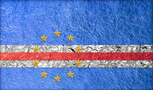 Cape Verde Flag with a Shiny  leaf  Bronze Shiny  leaf   foil texture background