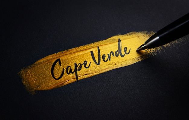 Cape Verde Handwriting Text on Golden Paint Brush Stroke