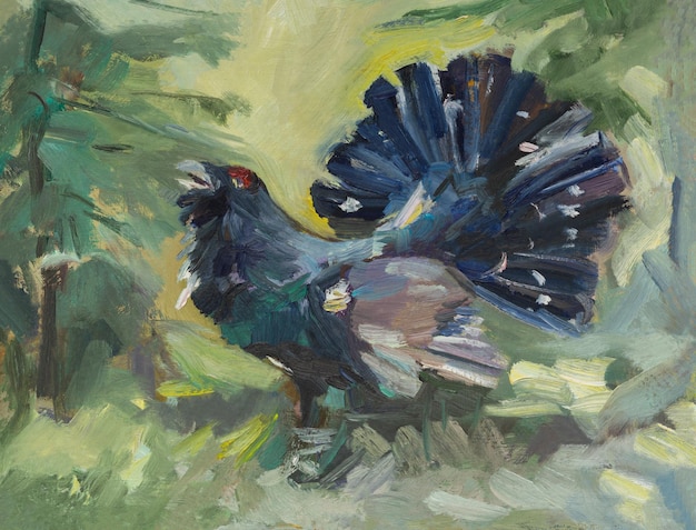 Capercaillie bird oil painting Illustration wildlife Beautiful original painting