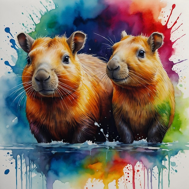 Capibara splash watercolor painting