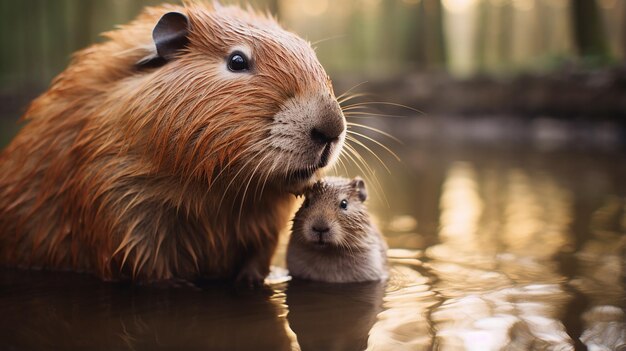 Capibarababy die wangkusjes geeft