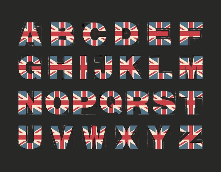 Фотография capital 3d alphabet с текстурой флага великобритании, выделенной на черном фоне векторная иллюстрация элемент дизайна детский алфавит великобритания патриотический шрифт