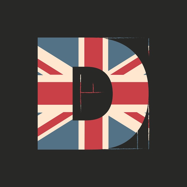 Photo capital 3d letter d with uk flag texture isolated on black background vector illustration element for design kids alphabet great britain patriotic font