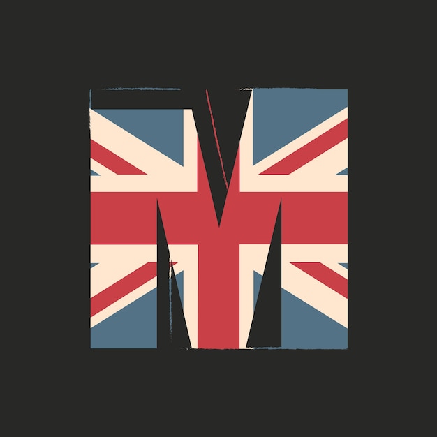 검은 배경에 고립 된 영국 국기 텍스처와 자본 3d 문자 M 디자인 키즈 알파벳 영국 애국 글꼴에 대 한 요소 벡터 일러스트 레이 션 요소