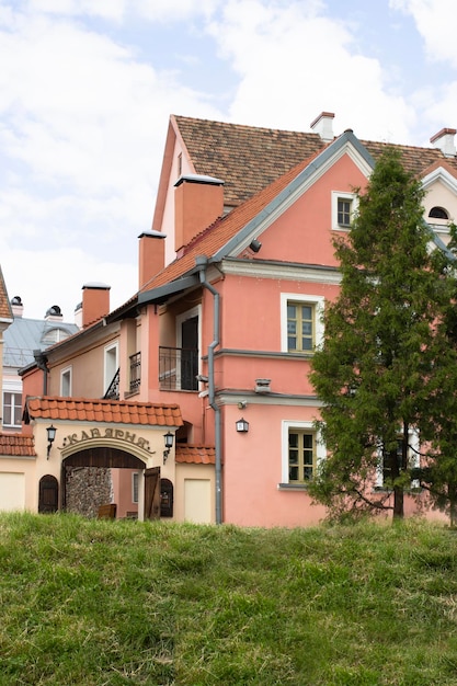 The capital of Belarus Minsk historical architecture and buildings of the tourist center of the city the river Nemiga and Troitskoye predmestye