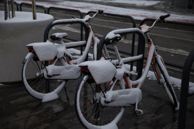 たくさんの雪が降る夜の後の首都ブダペスト