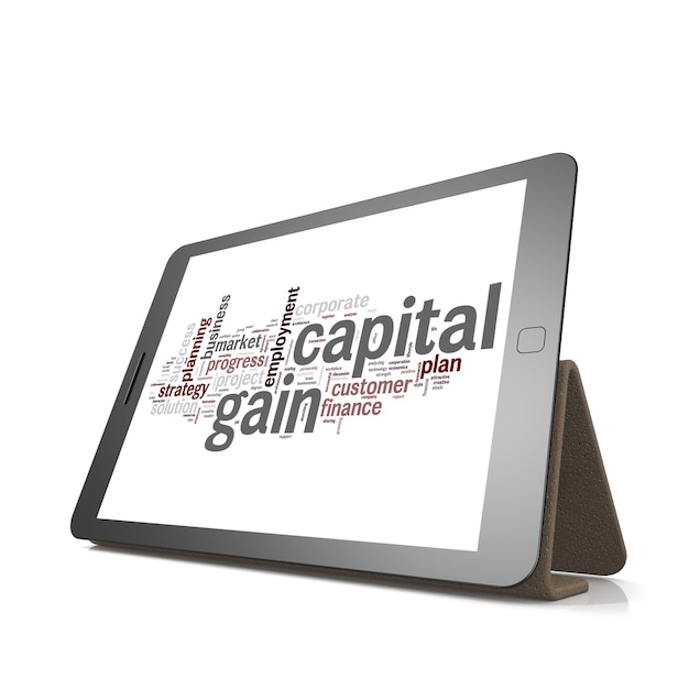 Photo capital gain word cloud on tablet