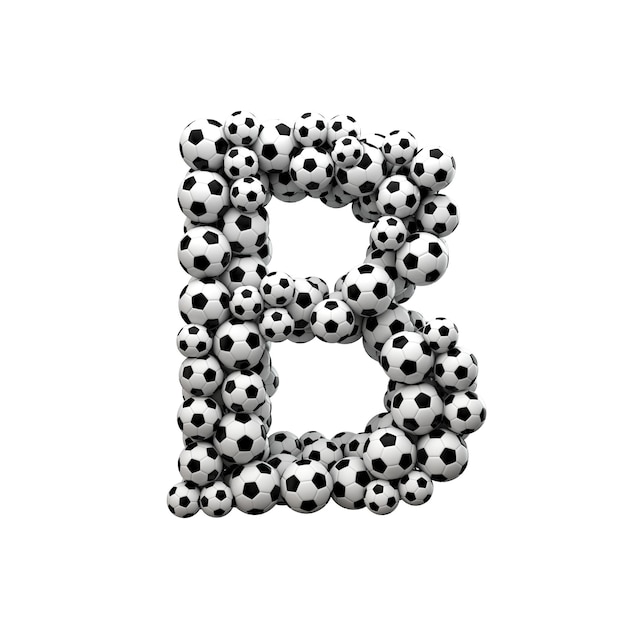 Capital letter B font made from a collection of soccer balls 3D Rendering