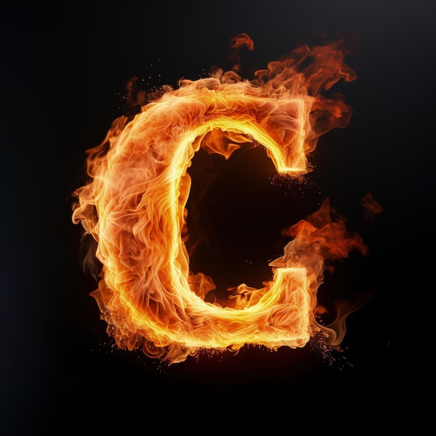 Capital letter C consisting of a flame Burning letter C Letter of fire flames alphabet on black background