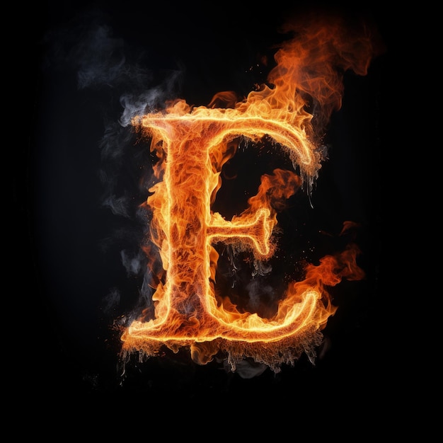 Photo capital letter e consisting of a flame burning letter e letter of fire flames alphabet on black background