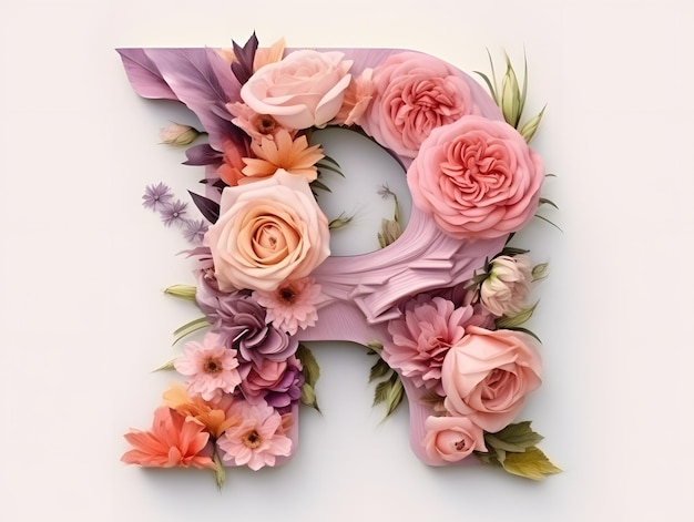 아트 누보 스타일 의 화려 한 꽃 으로 만든 대문자 R 결혼식 디자인