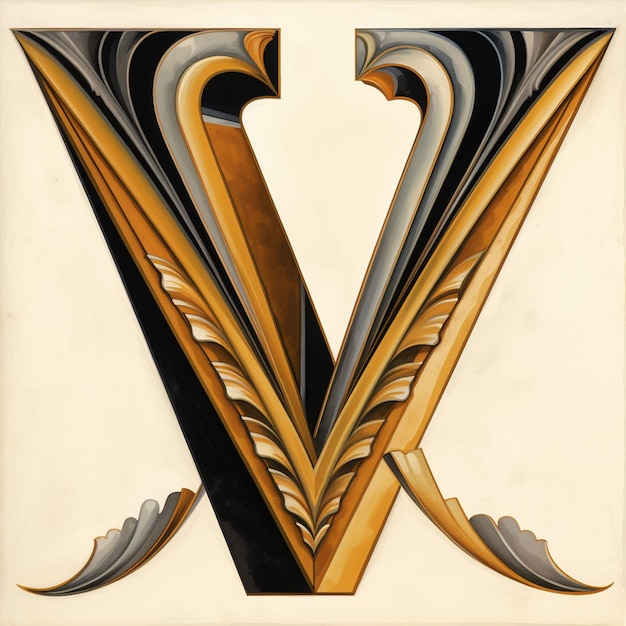 The Capital Letter V on White Background Painted