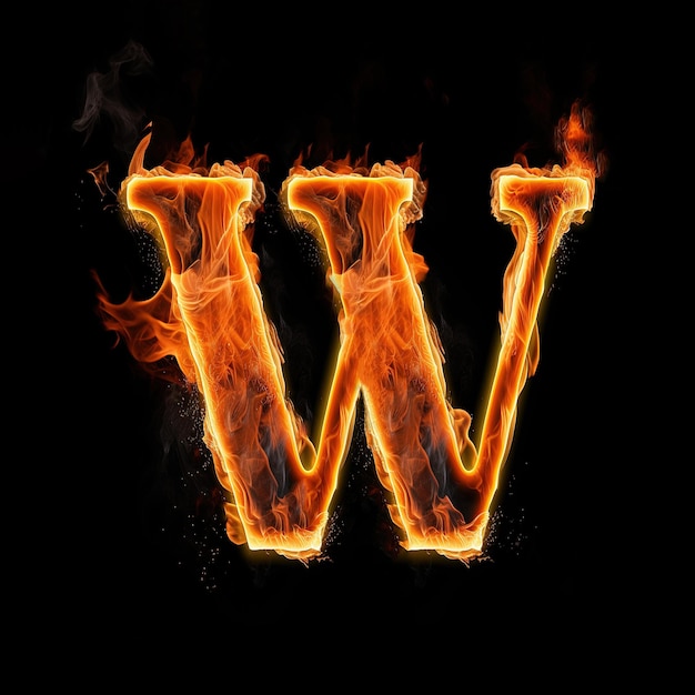 Photo capital letter w consisting of a flame burning letter w letter of fire flames alphabet on black background