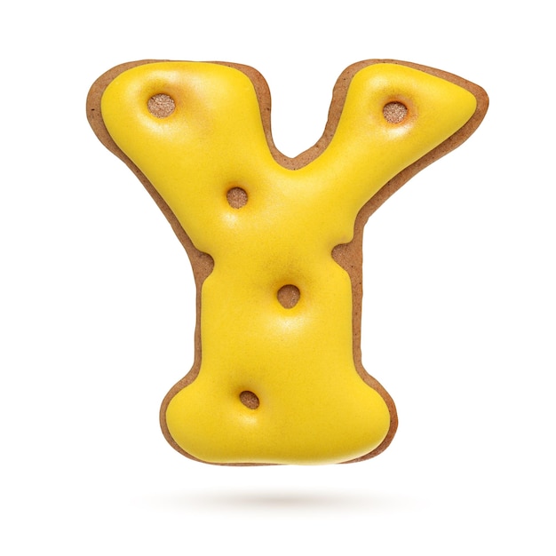 Заглавная буква Y желтое домашнее пряничное печенье на белом фоне
