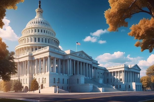 Capitol Dome Symbool van de Amerikaanse politiek en Blockchain Innovatie Holografisch Concept