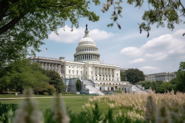 Capitol Hill in Washington DC Majestueus imposant en omgeven door weelderige groene gazons generatieve IA