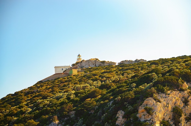 Photo capo caccia lighthouse perched atop a verdant cliff under in sardinia italy