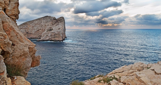 Capo Caccia rocky shore on a cloudy day