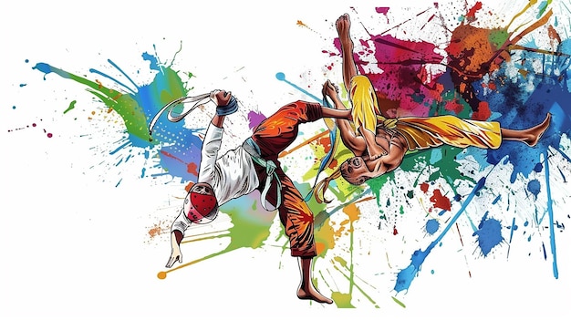 Photo capoeira players playing on white background sport background