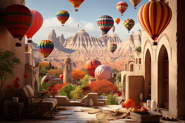 Cappadocia outdoor muurschilderingsballonnen in de stijl van grandiose stadsgezichten