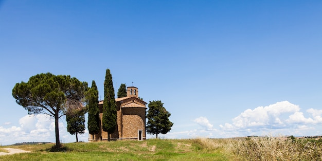 Cappella di Vitaleta (Vitaleta Church), Val d'Orcia, Italy.  The most classical image of Tuscan country.
