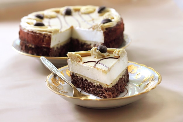 Cappuccino cake with chocolate biscuit and butter cream