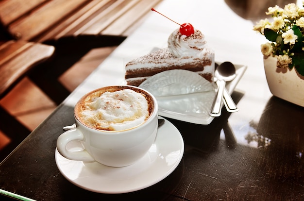 Cappuccino coffee and cake