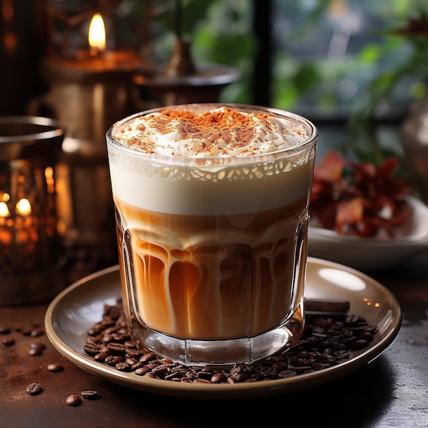 cappuccino coffee in glass cup