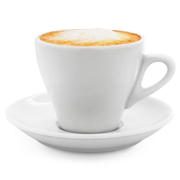 Cappuccino coffee in a white cup on a white background Clipping Path