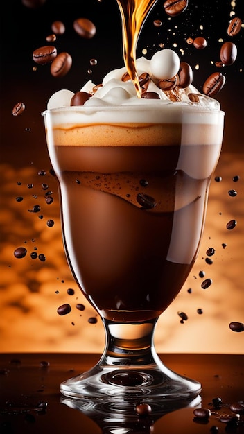 Photo cappuccino latte macchiato splash high speed photograhic drink macro shot