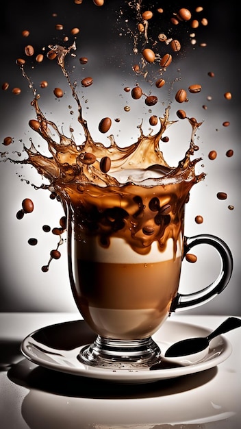 cappuccino latte macchiato splash high speed photograhic drink macro shot