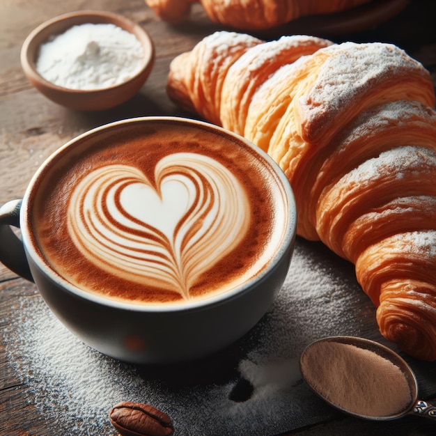 Cappuccino met heerlijke croissants.