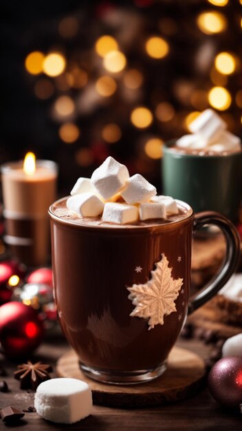 Cappuccino met marshmallow in glazen en suikerriet op een houten tafel