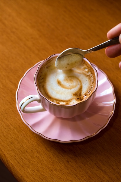 Cappuccino in pink cup