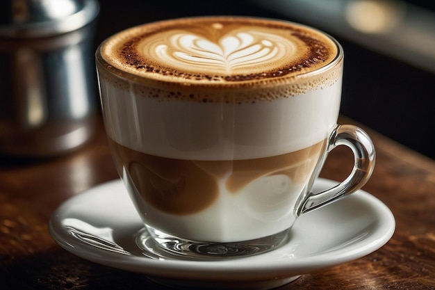 Foto cappuccino servito accanto a un bicchiere d'acqua