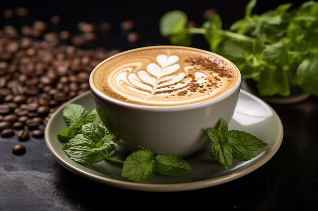 Photo cappuccino served with a sprinkle of chocolate shavings on top