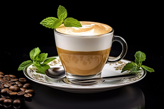 Photo cappuccino served with a sprinkle of chocolate shavings on top