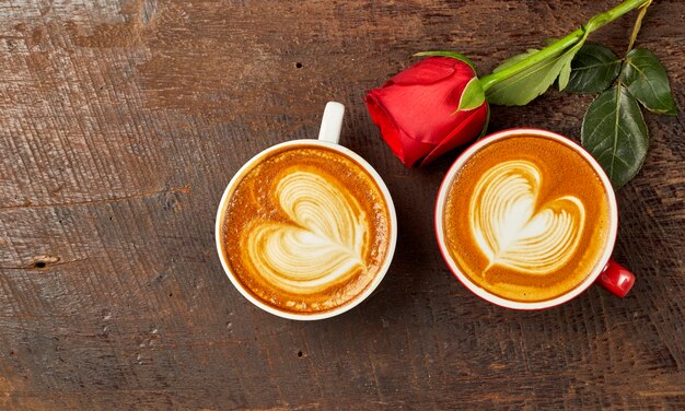 cappuccino with red rose