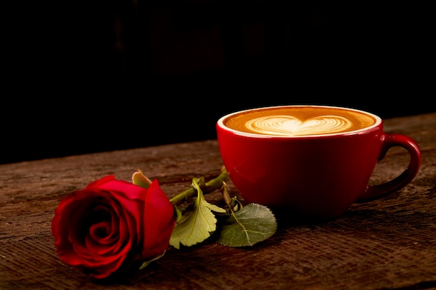 cappuccino with red rose