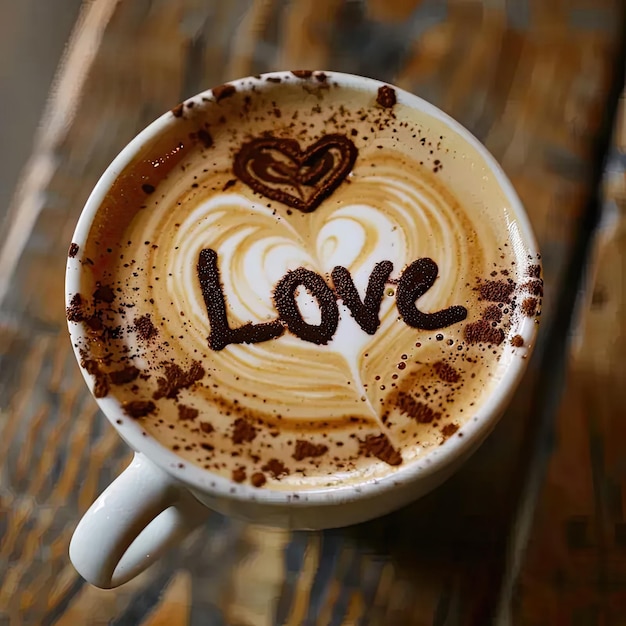 Photo a cappuccino with the word love written in it