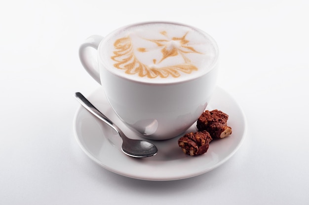 Cappuccinomok close-up met chocoladeschilfers